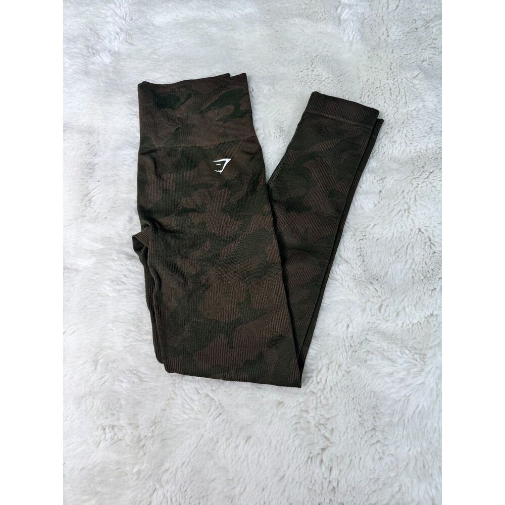 Gymshark Camo Seamless Leggings XS Olive Black High Rise Workout Activewear